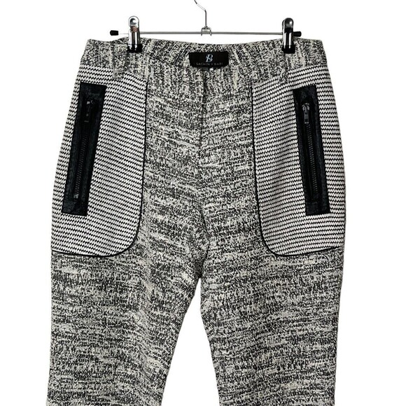Sachin + Babi Tweed Flat Front Pants Cream Black Women’s Size 4 Zip Pocket Slim - Picture 3 of 13